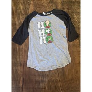Snoopy Peanuts Boys Youth Large Christmas Raglan Shirt